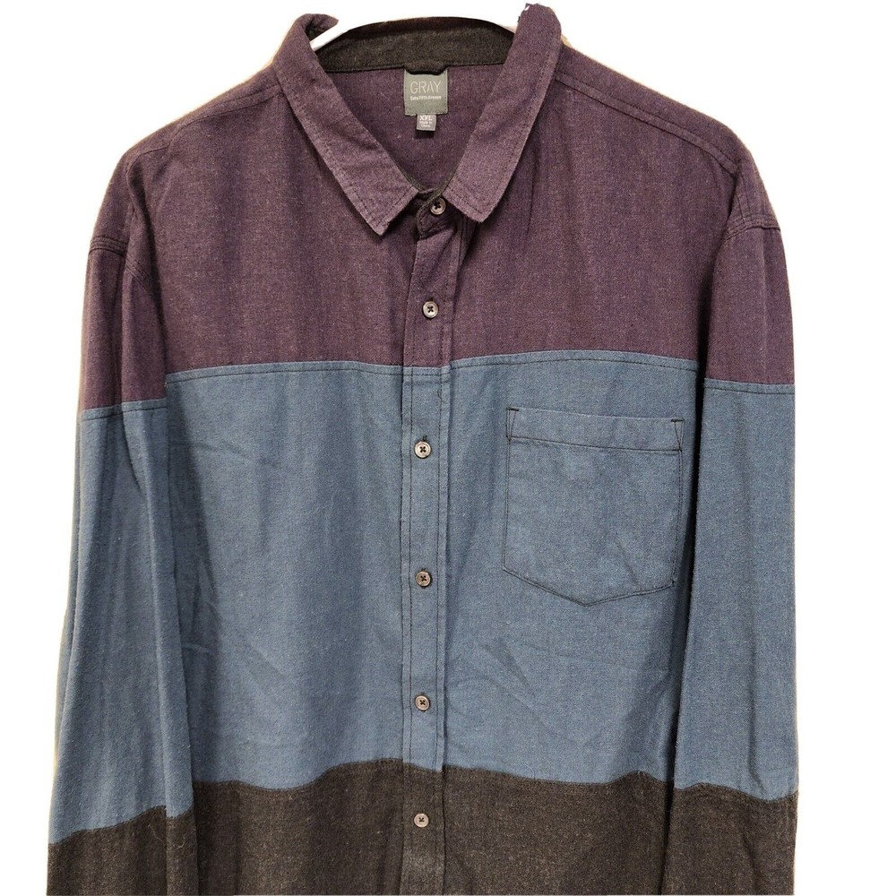 Gray Shirt Men 2XL Multicolor Solid  Button Down Full Sleeve